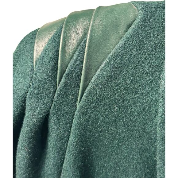 Vintage Emerald Green Double Breasted Worthington Wool Blend Leather Coat Sz 8 - Picture 4 of 14